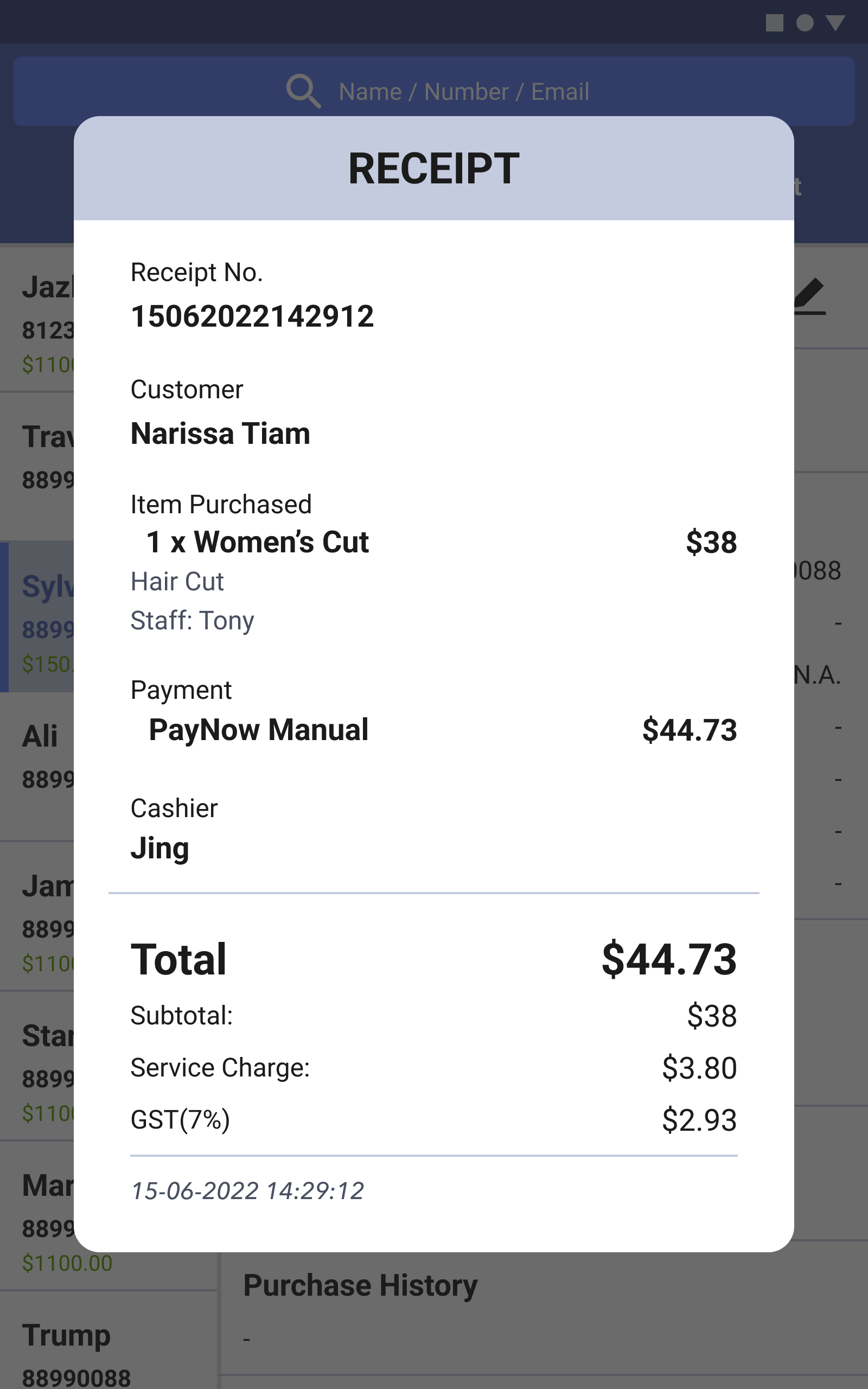 CRM Receipt