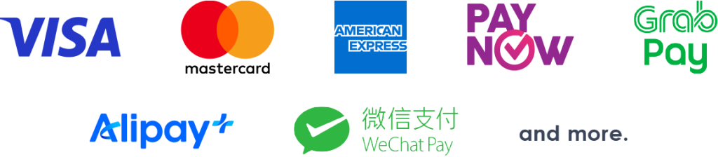 Visa, Mastercard, Amex, QR Ph, GrabPay, Alipay+, WeChat Pay and more