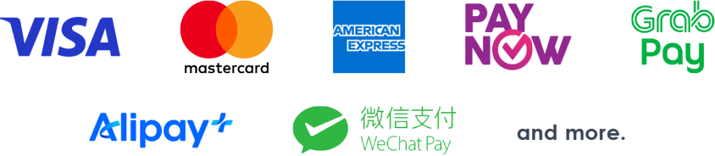 Visa, Mastercard, Amex, QR Ph, GrabPay, Alipay+, WeChat Pay and more