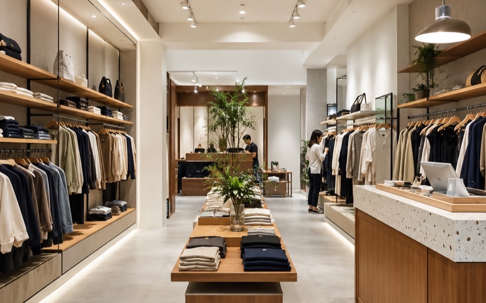 Customer browsing rails inside a clothing store