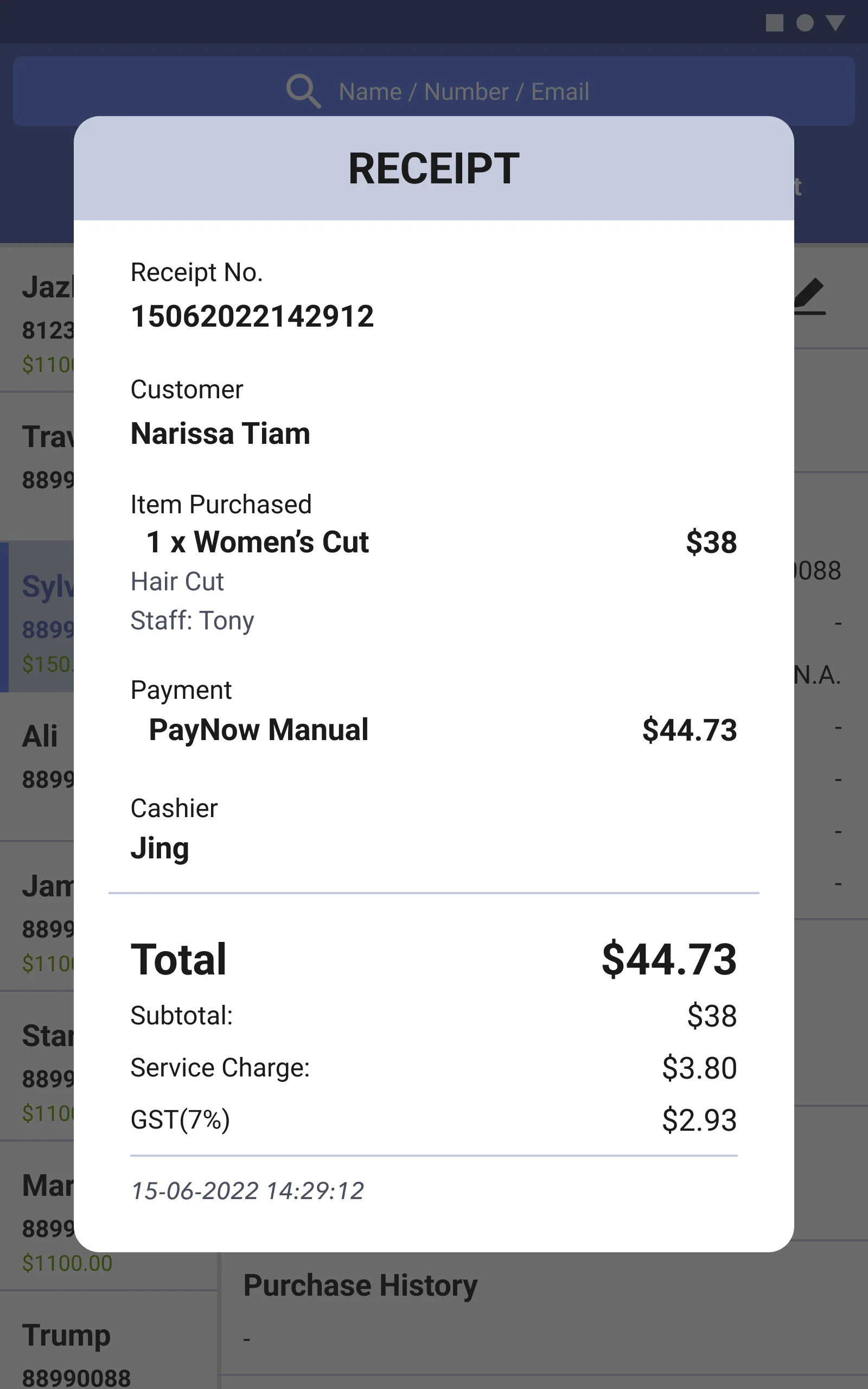 CRM Receipt