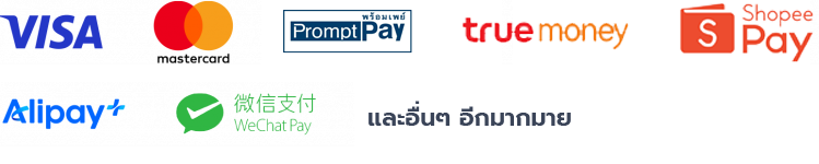 Visa, Mastercard, PromptPay, TrueMoney, ShopeePay, Alipay, WeChat Pay และอื่นๆ อีกมากมาย