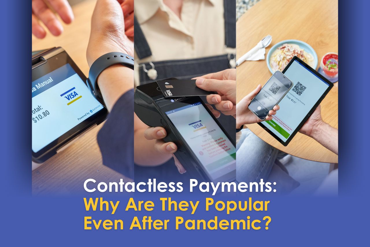 Customer making contactless payments via credit card or QR codes