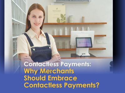 Merchant staff with a POS machine, allowing contactless and cashless payments